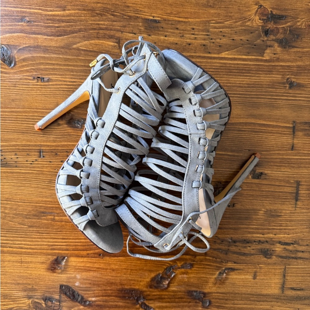 Shoe Dazzle - Andreja Gray Strappy Heels